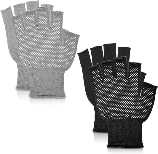 Xthrotsenk 2 Pairs Fingerless Gloves Men Anti-Slip Gym Glove for Women Exercise Sports Glove Half Training Cycling Working Driving Motorcycle Workout Women Men, Black Grey