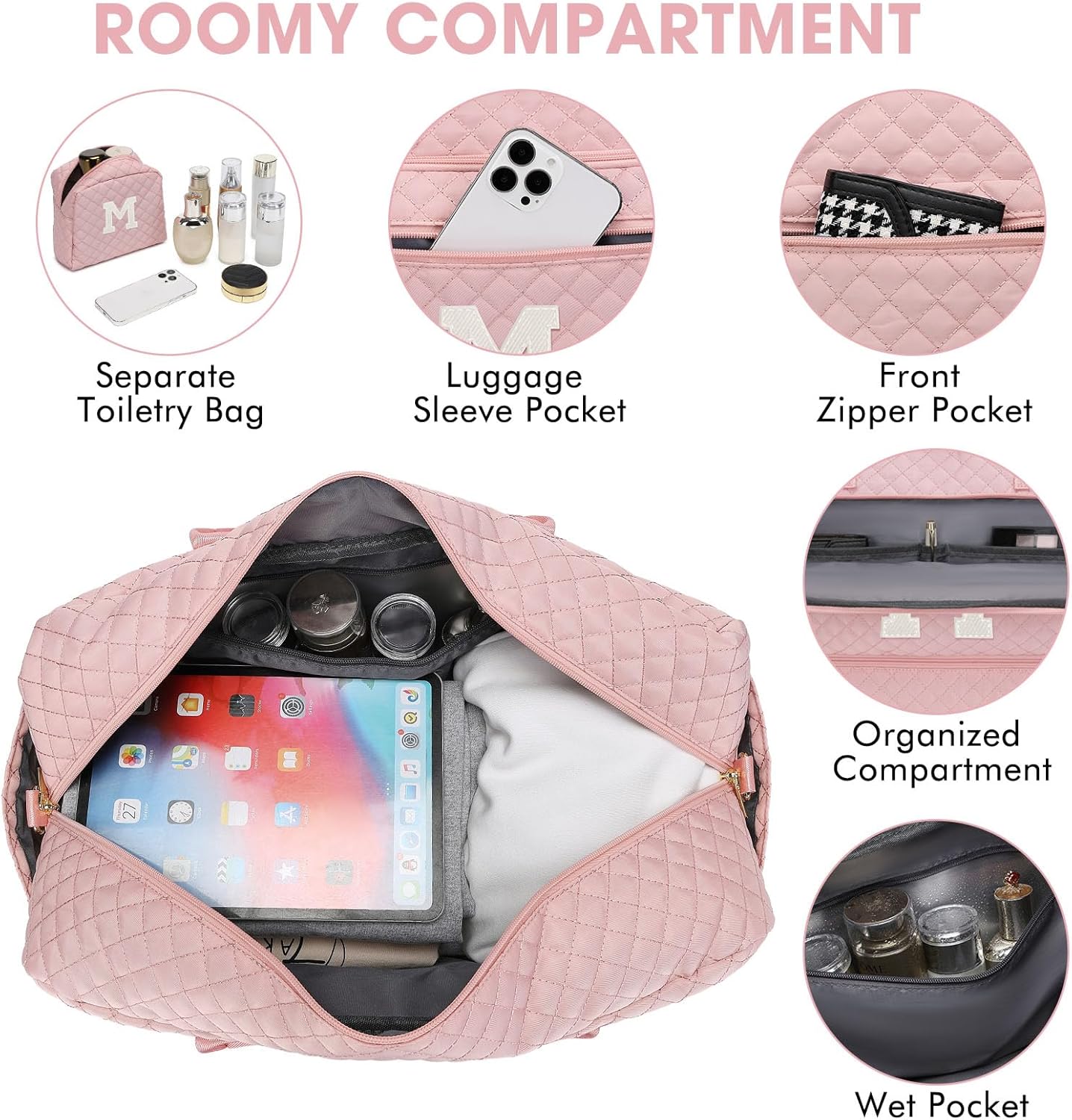 LUOCIP Large Women Travel Duffle Bag, Carry on Bag with Wet Toiletry Pocket for Overnight, Weekend, Yoga, Gym, Business Trips, Sport and Hospital, Black - Colors A