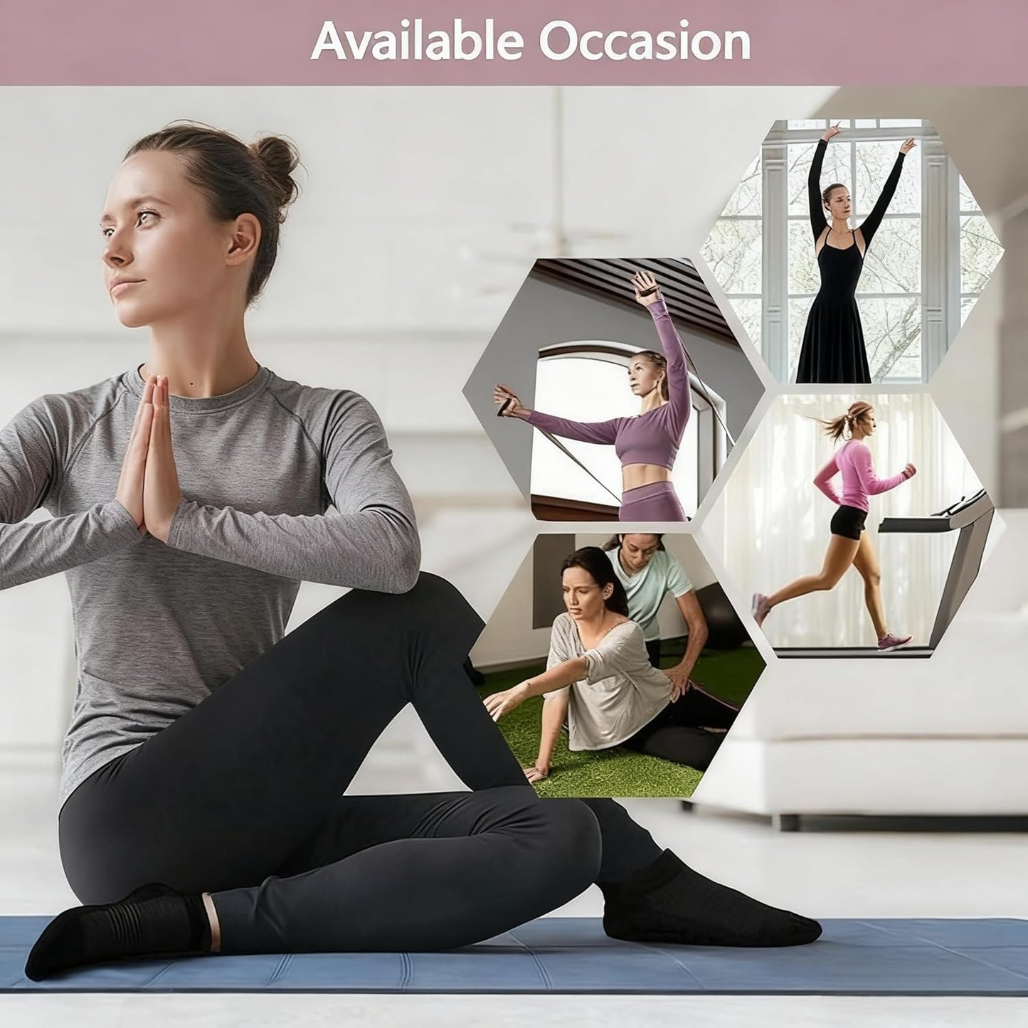 YSense 6 Pairs Pilates Socks with Grips for Women Non Slip Grip Socks Yoga Socks for Ballet Athletic Workout Hospital