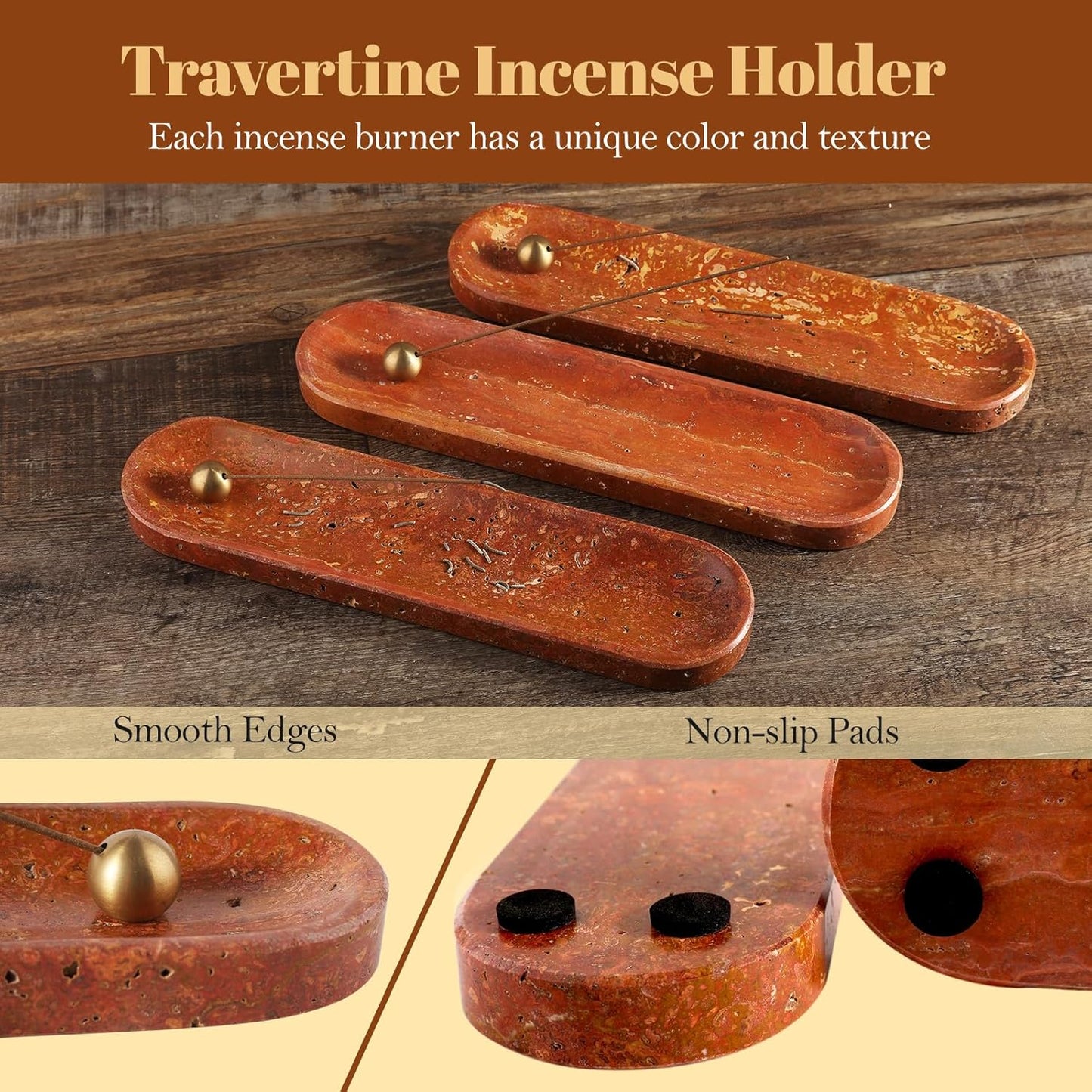 Koville Natural Marble Incense Holder, Incense Holder for Sticks with 9 Holes, Handmade Incense Burner Ash Catcher for Meditation Yoga SPA, Balsam Fir/Palo Santo/Sage/Cone (RoyalBeige)