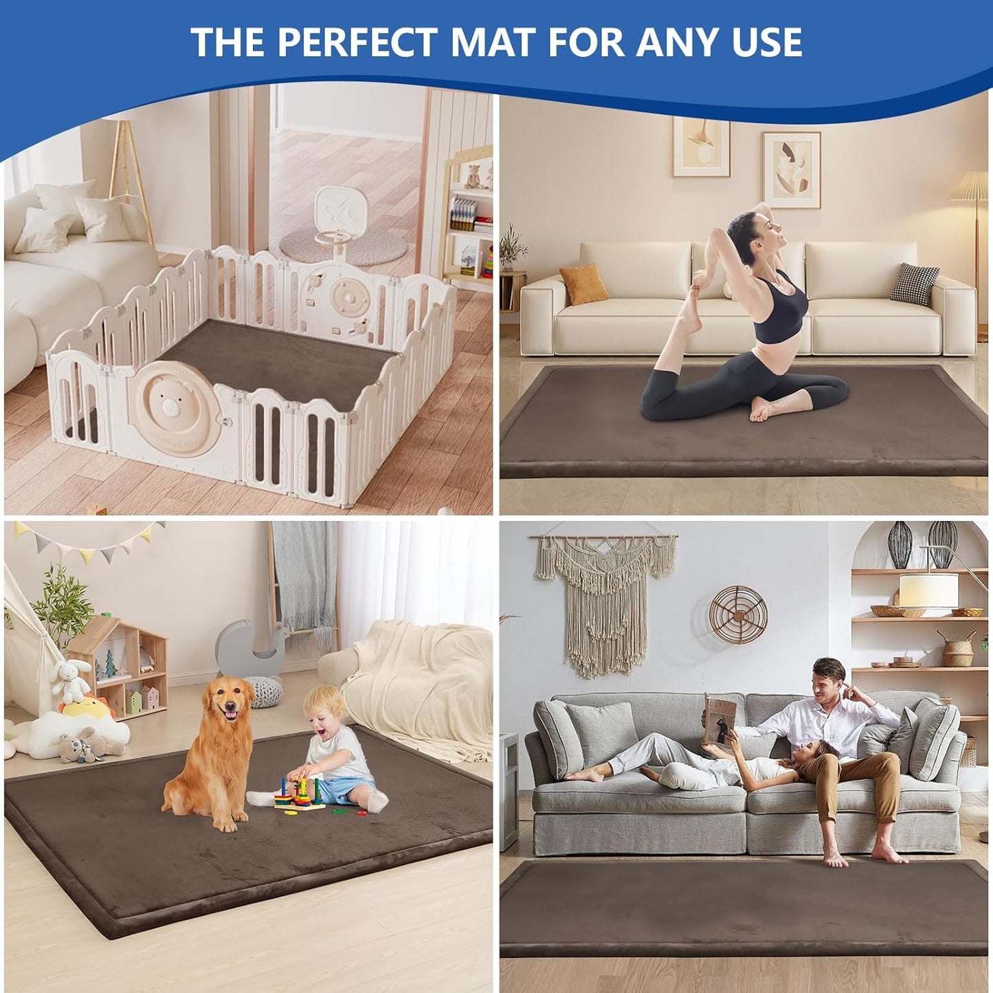Baby Play Mat for Floor,1.3" Thick Memory Foam Tummy Time Mat,Soft Coral Velvet Nursery Rug,Large Non Slip for Crawling,Toddlers,Infants,Kids,Yoga & Tatami Style for Living Room(Dark Gray)