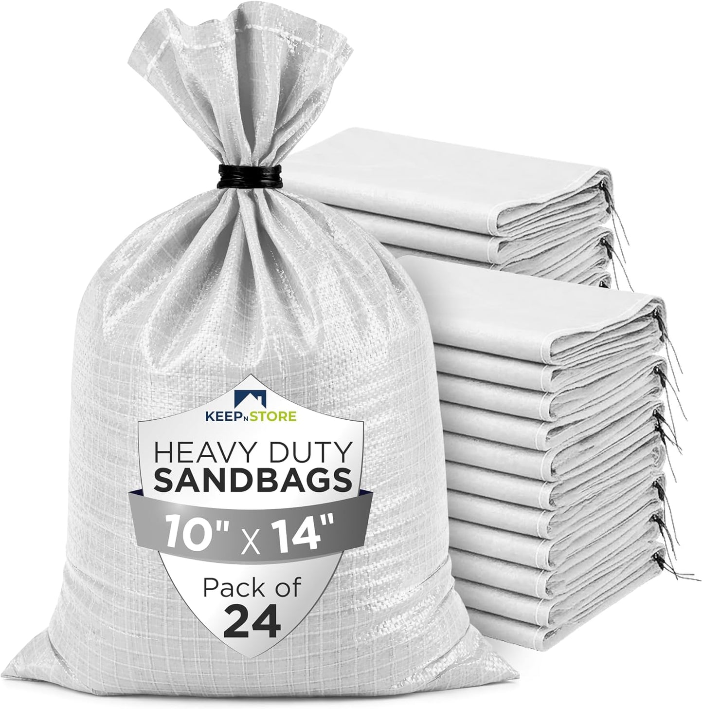 Heavy Duty Sand Bags Pack of 3, White Empty Sandbags with Built-In Ties, Woven Polypropylene UV Protection 1600 Hours, Fillable Sand Bags for Flood Control, Weight, 10x14 inches, 15 Pounds Volume