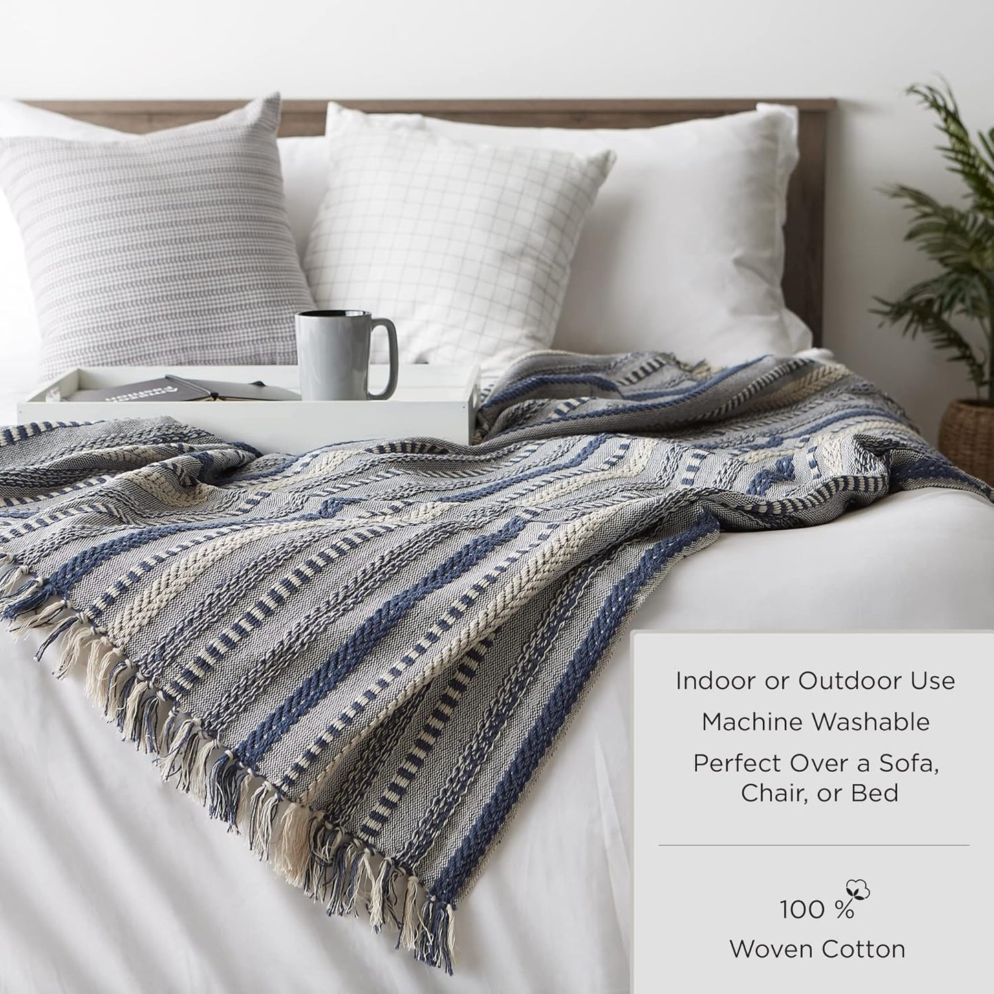 DII Global Diamond Stripe Woven Throw, 50x60-Inch, Mineral