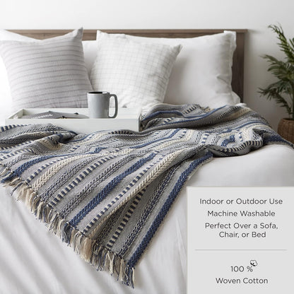 DII Global Diamond Stripe Woven Throw, 50x60-Inch, Mineral