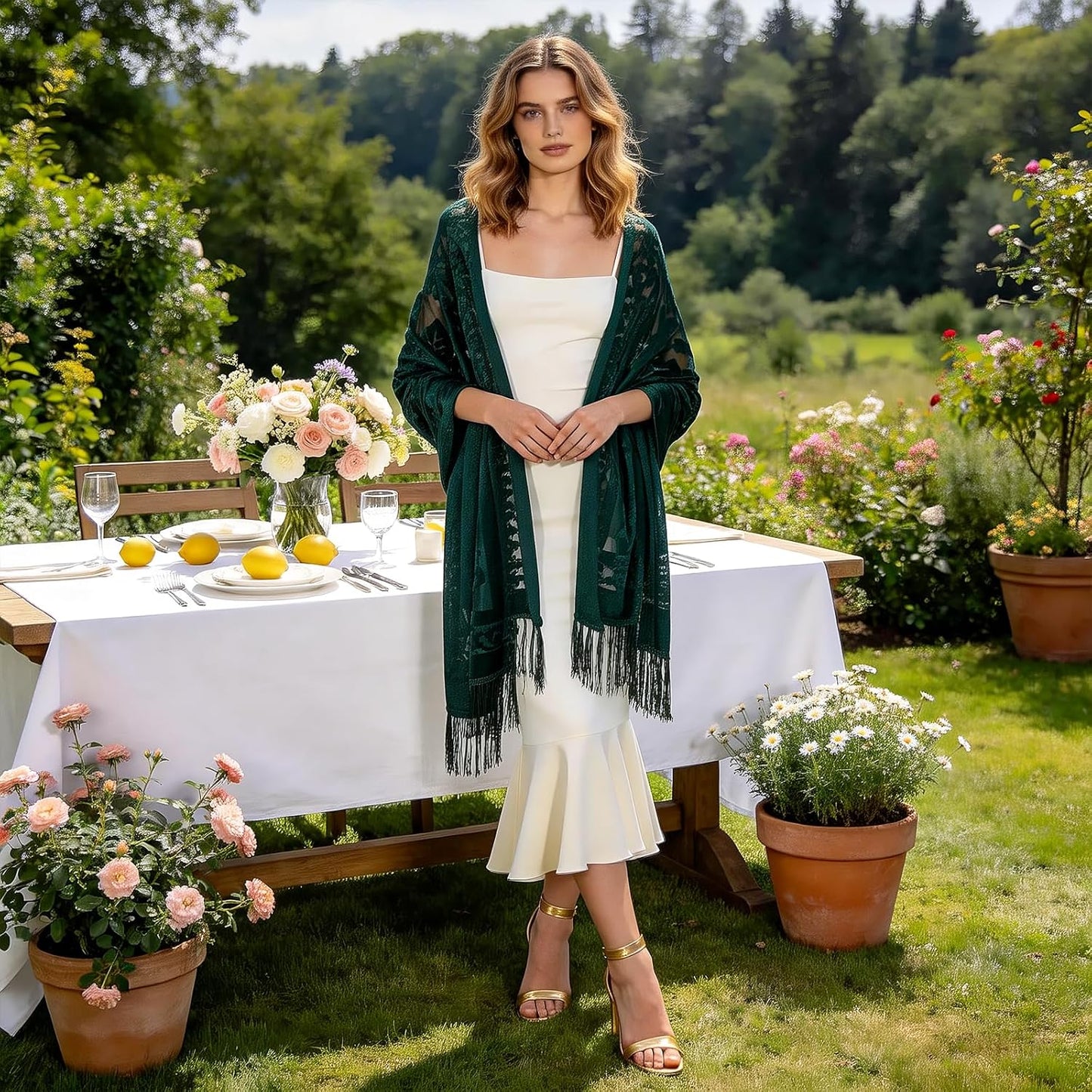 E-Clover Lace Shawl Velvet Scarfs Shawls and Wraps for Evening Dresses Wedding Shawl Wraps for Dress Accessories Winter