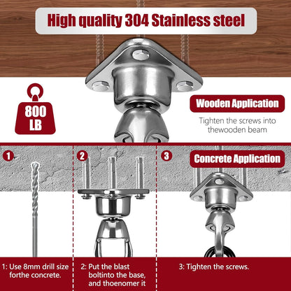 Heavy Bag Hanger,Stainless Wall Ceiling Mount Hook 180°/360° Rotation Wood Beam Holder Body Weight Strength Training Systems, Aerial Yoga Swing & Hammock