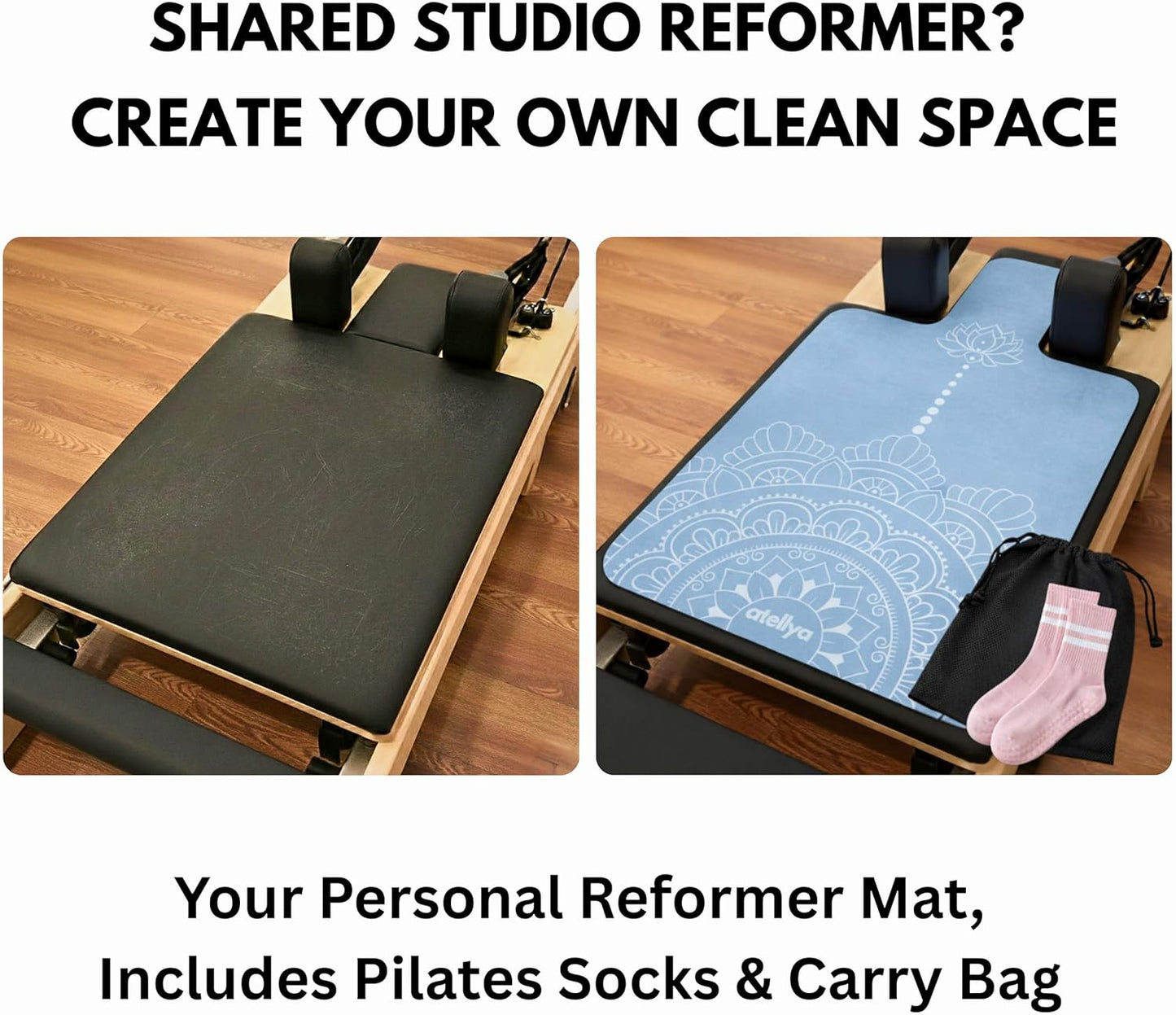 Pilates Reformer Mat Non Slip – Washable Reformer Mat Cover with Grip Socks & Mesh Bag, Sweat Absorbing Pilates Reformer Towel for Studio & Home Use