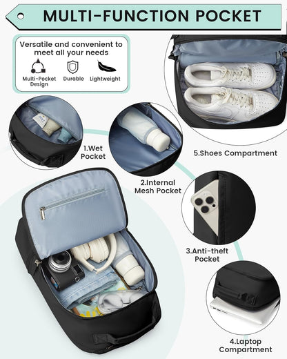 Gym Backpack for Women Men,Cheer bag,Lightweight Gym Bag with Shoe Compartment, Waterproof Sports Backpack with Wet Pocket, Black