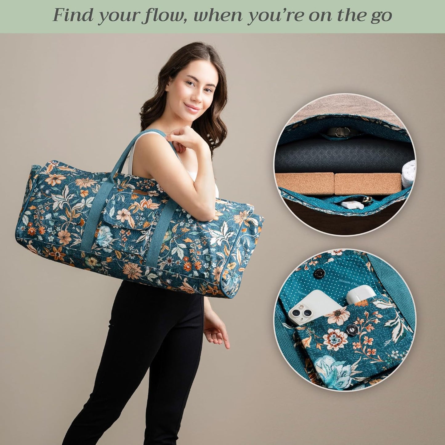 Maison d' Hermine Yoga Mat bag, Cylindrical bag for Woman&Men, yoga mat Bag &Adjustable shoulder straps Yoga Mat Carrier Bag with Drawstring Water Bottle Pocket and zipper pocket Easter Gifts