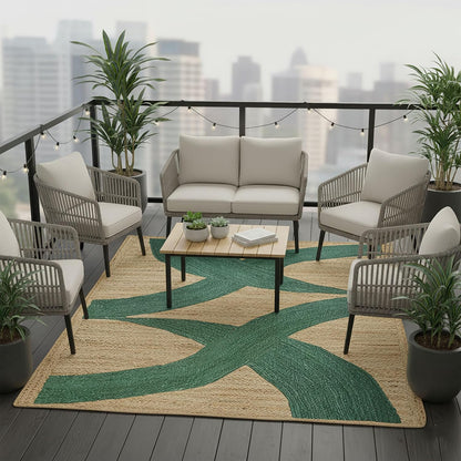 Premium Quality Jute Rug 4x6 Feet Area Rug Natural Fiber Jute Rugs Thick 0.27" Black Abstract Pattern Geometric Rugs for Kids Room, Living Room, Yoga Mat, Indoor Outdoor Carpet - Colors C