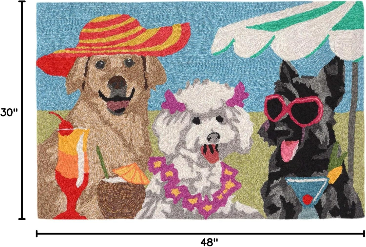 Liora Manne Frontporch Indoor Outdoor Rug - Novelty Design, Hand Hooked, Weather Resistant, UV Stabilized, Foyers, Porches, Patios & Decks, Yoga Dogs, 2'6 x 4'