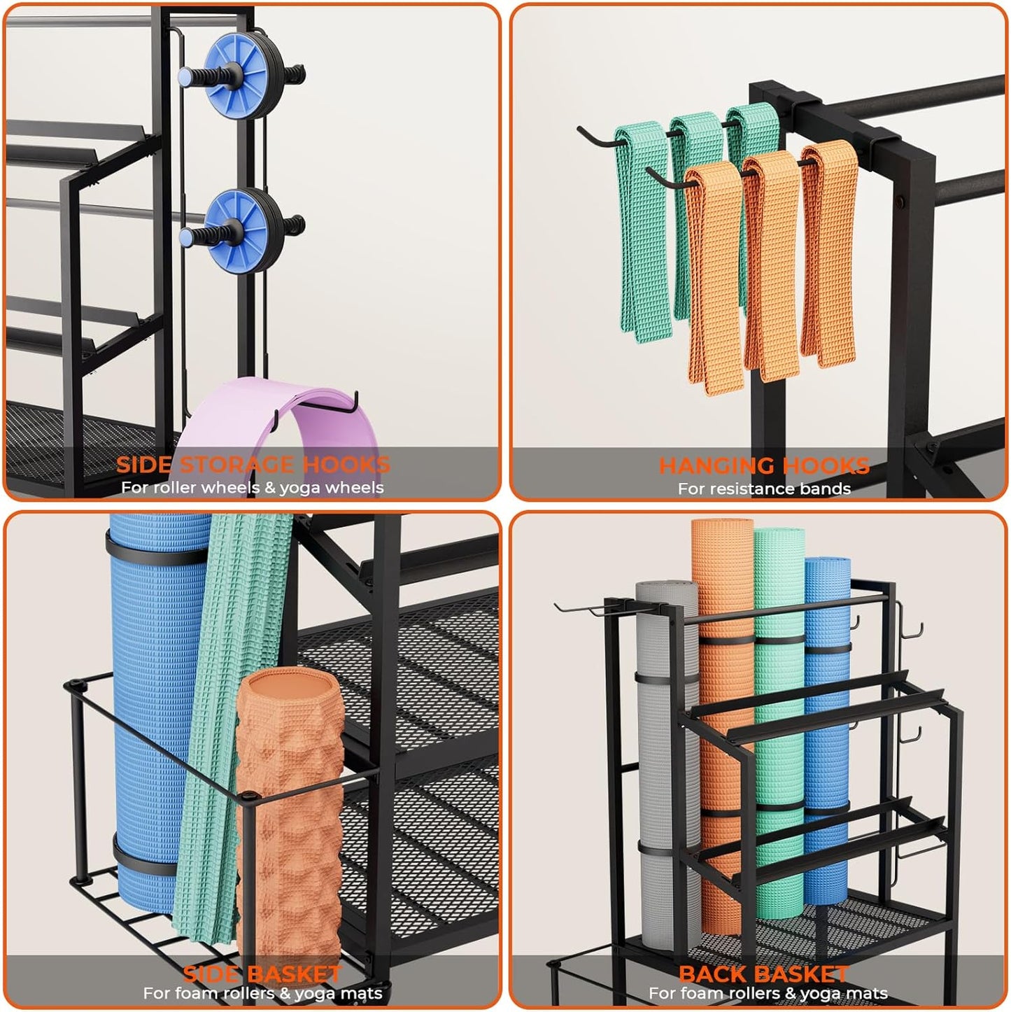 Dumbbell Rack with Wheels, Adjustable Heavy Duty Weight Stand for Dumbbells Kettlebells, Multi-Purpose Home Gym Storage Organizer for Yoga Mat Foam Roller, Workout Equipment Storage Rack