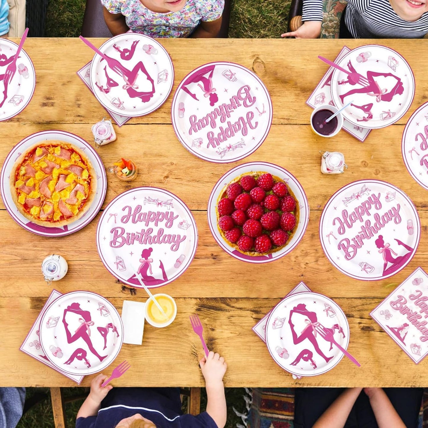 96 Pcs Pilates Yoga Birthday Party Decorations Pink Bow Yoga Pilates Plates and Napkins Disposable Sports Fitness Theme Tableware Set for Women Girls Gym Birthday Baby Shower Party Supplies Serves 24