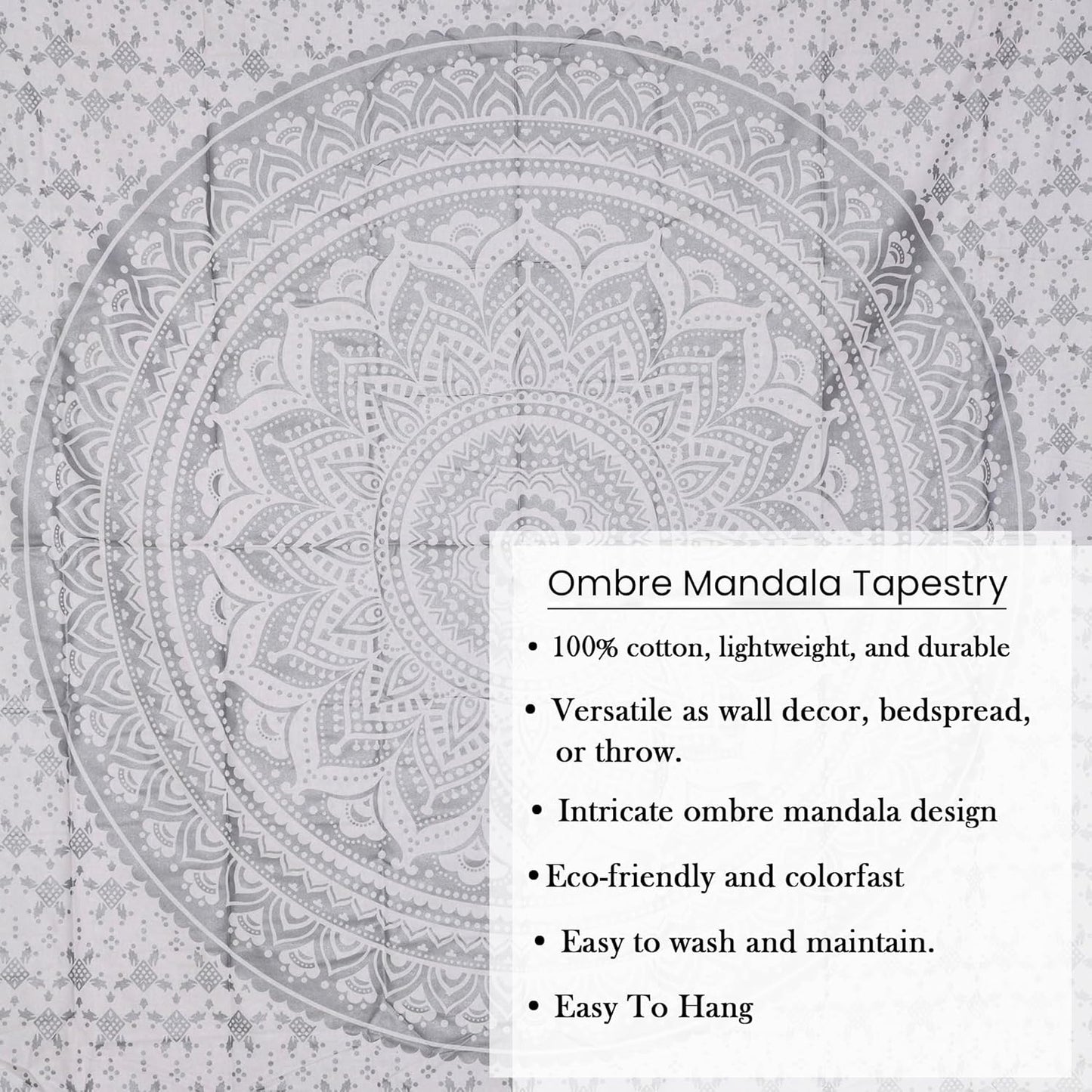THE ART BOX Original Gold Tapestry Wall Hanging Mandala – Cotton Throw Tapestry – Boho Bedding White and Gold Medium Bedspread 54x60 Inches – Meditation & Yoga Rug Mat