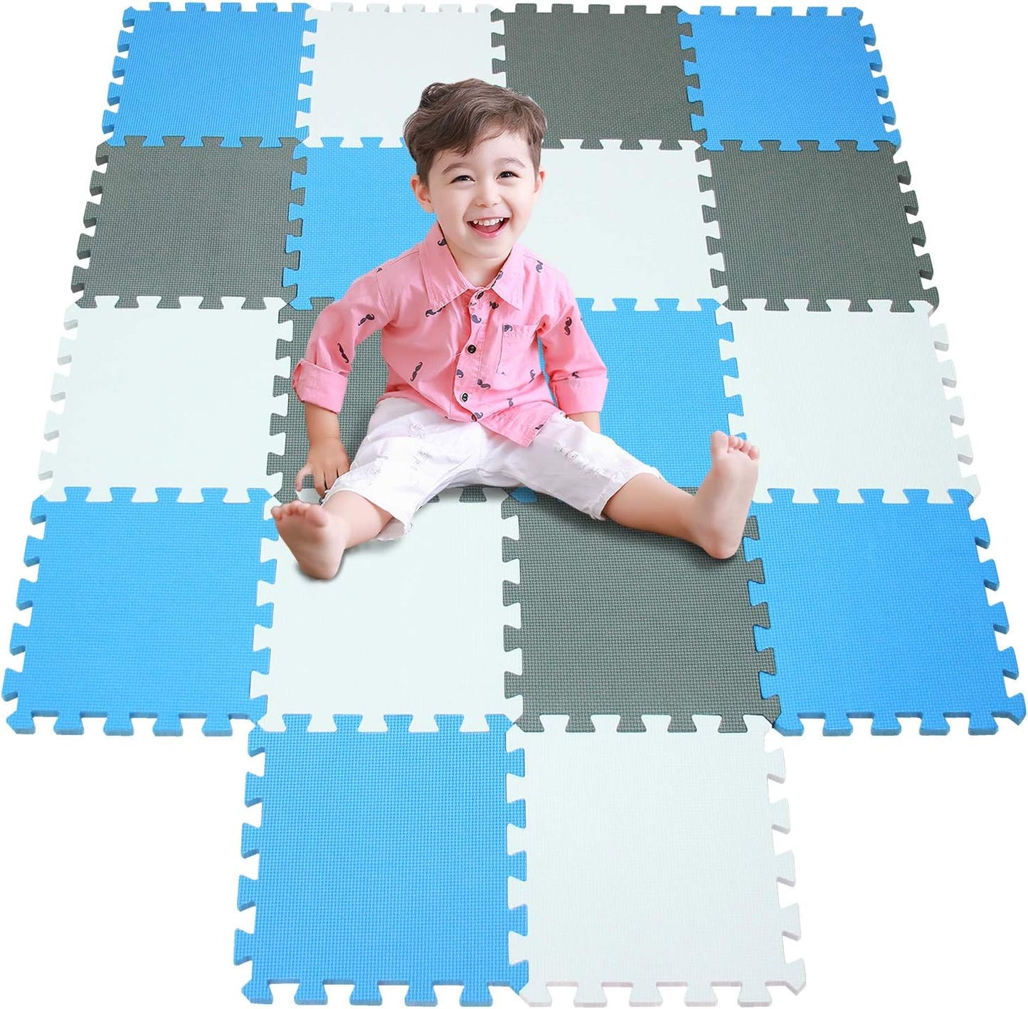 meiqicool Foam Play Mat Thick Soft EVA Interlocking Foam Floor Mats Children Yoga Exercise Multi Jigsaw Puzzle Blocking Board Kids Playmats Play Grey 18 Piece L