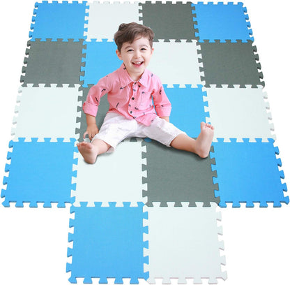 meiqicool Foam Play Mat Thick Soft EVA Interlocking Foam Floor Mats Children Yoga Exercise Multi Jigsaw Puzzle Blocking Board Kids Playmats Play Grey 18 Piece L