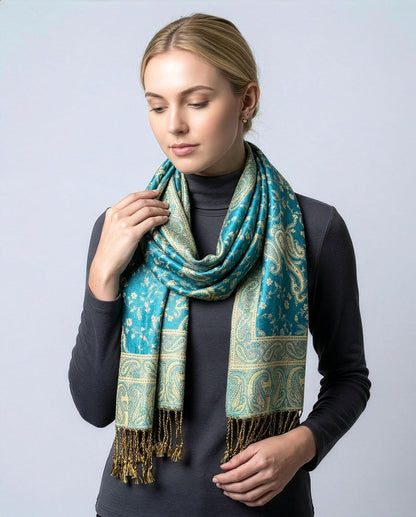 Achillea Reversible Paisley Pashmina Rave Scarf – Exotic Indian Shawls and Wraps for Evening Dresses, Festivals, All Seasons - Colors A