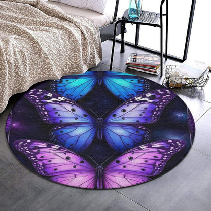 Soft Round Yoga Carpet, Office Chair Decor Round Mat for Carpet and Hardwood Floors Purple Butterfly