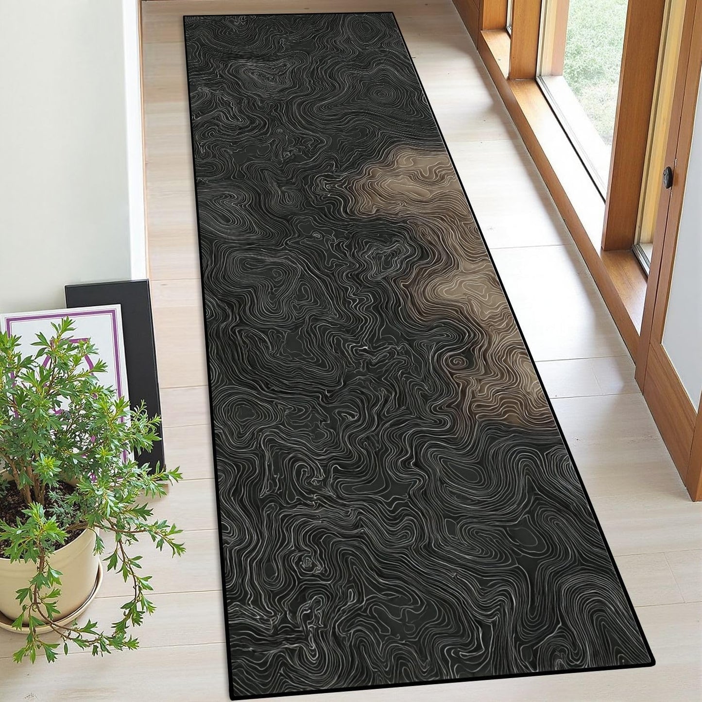 Runner Rug Washable 2x6 Topographic map Topographic map Lines Contour Non-Slip Hallway Area Rug Indoor Outdoor Home Decor for Entryway Bathroom Kitchen Carpet Yoga Floor Mat