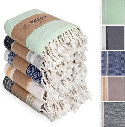 Sand Cloud Turkish Beach Towel - 100% Organic Cotton Turkish Bath Towels - Ultra Soft, Sand Resistant & Quick Dry Towel for Beach or Pool - As Seen on Shark Tank - Cali Dobby (4 Pack Assorted)