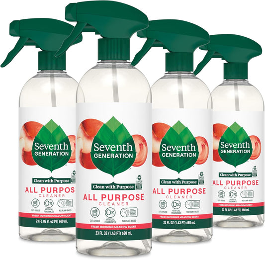 Seventh Generation All Purpose Cleaner, Free & Clear, 23 oz, Pack of 4, Plant-Based Cleaning Spray, Cuts Grease & Grime, No Fragrance or VOCs, Safe for Kids & Pets, Works on Glass, Sealed Wood & More
