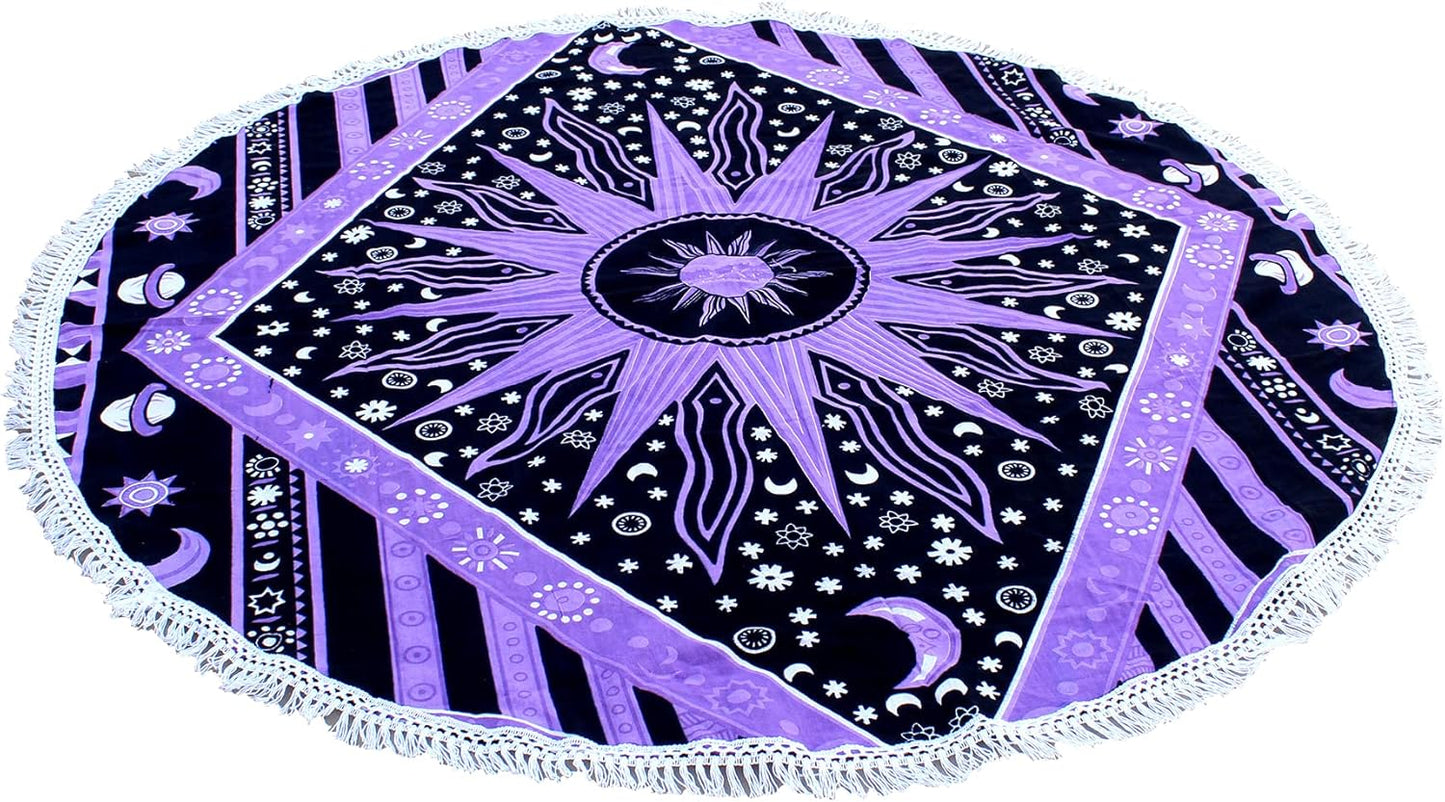 Mandala Round Beach Tapestry Boho Hippie Blanket Bohemian Large Table Cloth Home Decor Yoga Mat Meditation Picnic Rug Throw Hippy Gypsy Tablecloth Roundie (42 Inches, Orange And Blue)