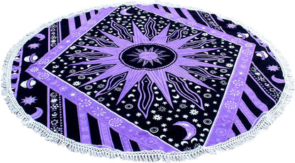 Mandala Round Beach Tapestry Boho Hippie Blanket Bohemian Large Table Cloth Home Decor Yoga Mat Meditation Picnic Rug Throw Hippy Gypsy Tablecloth Roundie (42 Inches, Orange And Blue)