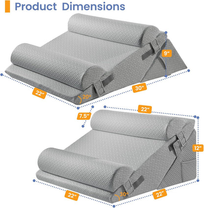 Sasttie Wedge Pillow Set for After Surgery, 2PCS Adjustable Bed Wedge Pillow Headboard with Memory Foam Neck Cushion – for Acid Reflux, Sleeping, Neck & Back Support, Dark Grey