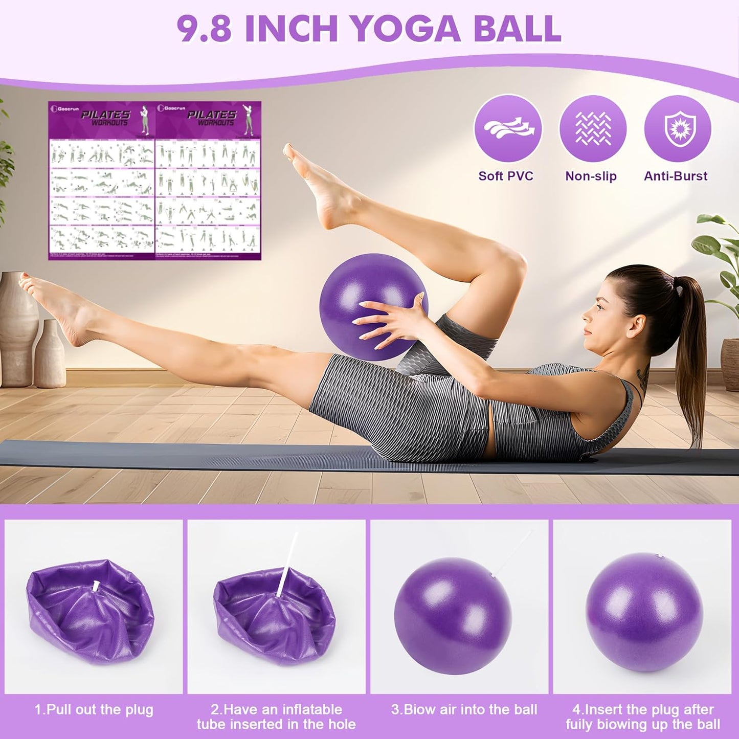 Goocrun Pilates Ring Set Exercise Equipment, with Exercise Resistance Bands Set, Pilates Ball, Sliding Disks. Portable Home Gym - with Fitness Guide Poster