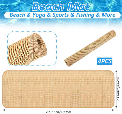 4 Packs Straw Beach Mat 20 * 70 inch Waterproof Non Slip Straw Mat Foldable Lightweight Picnic Mat for Camping Sunbathing Picnic Floor Yoga