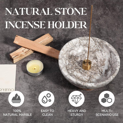 Koville Natural Marble Incense Holder, Incense Holder for Sticks with 9 Holes, Handmade Incense Burner Ash Catcher for Meditation Yoga SPA, Balsam Fir/Palo Santo/Sage/Cone (RoyalBeige)