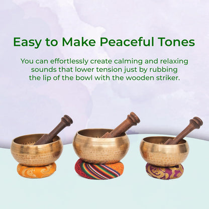Tibetan Singing Bowl Set - Authentic Cuencos Tibetanos for Sound Healing, Meditation & Chakra Balancing - Includes Cushion, Mallet-Unique Spiritual Gifts for Women and Men (7 Chakra Hand Hammered Set)