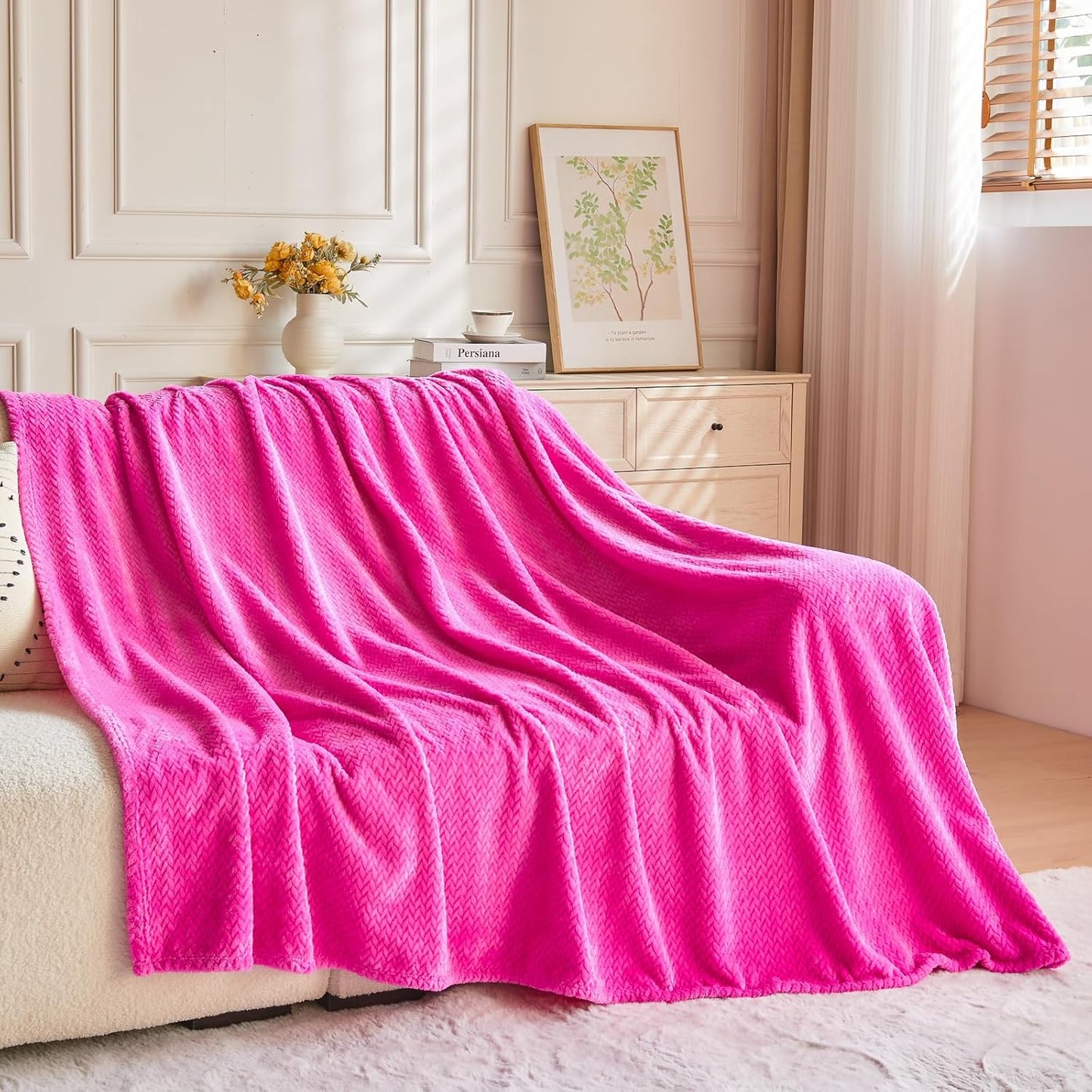 NEWCOSPLAY Super Soft Throw Blanket Light Purple Premium Silky Flannel Fleece Leaves Pattern Lightweight Bed Blanket All Season Use (Light Purple, Throw(50"x60")) - Colors B