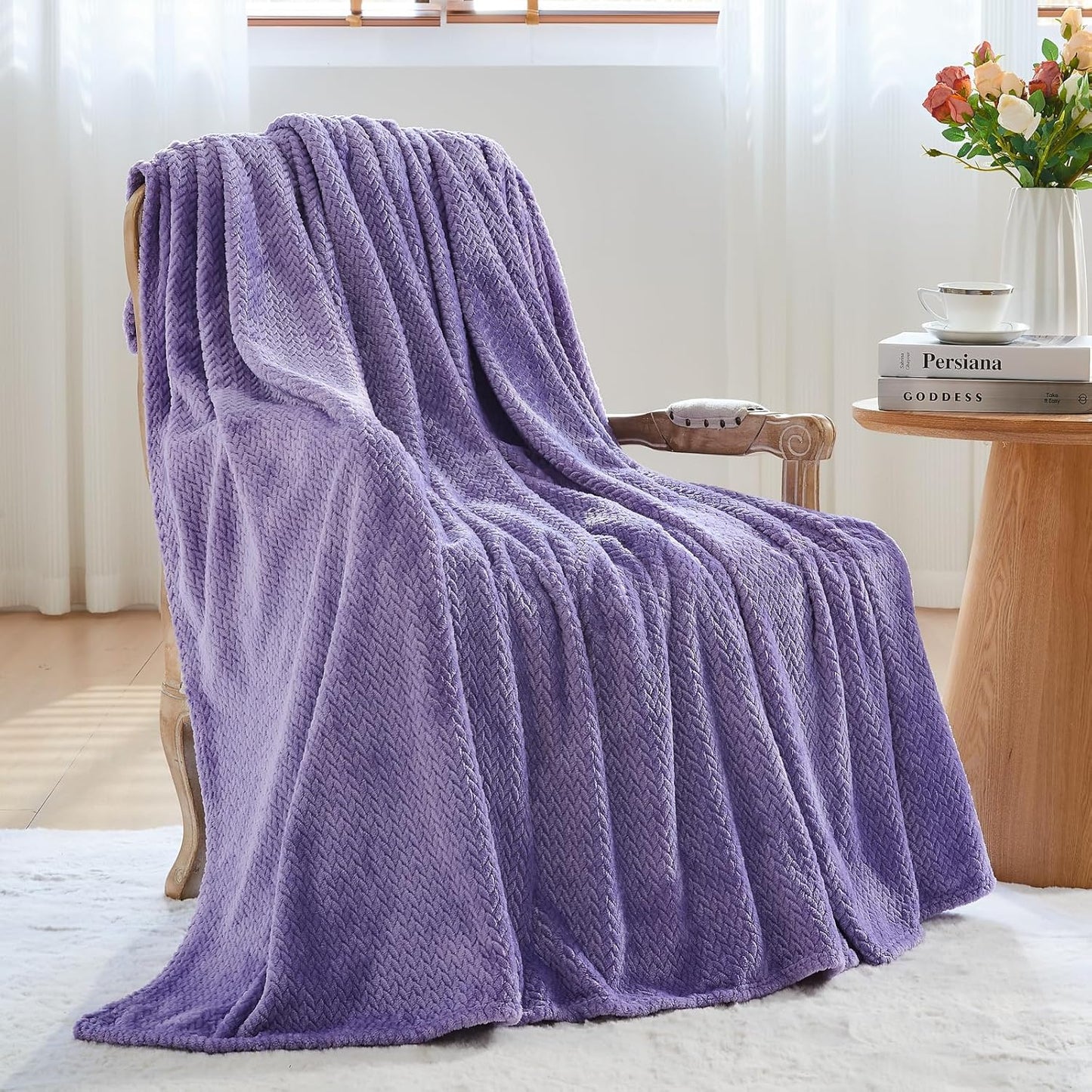 NEWCOSPLAY Super Soft Throw Blanket Light Purple Premium Silky Flannel Fleece Leaves Pattern Lightweight Bed Blanket All Season Use (Light Purple, Throw(50"x60")) - Colors B