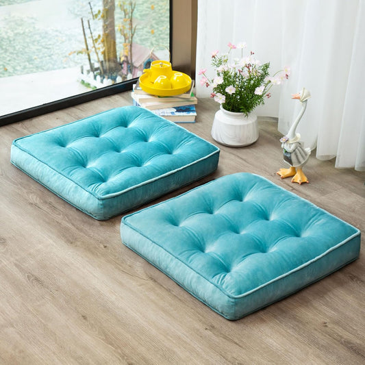 1 MIDDLE ONE Floor Pillow Set of 2, Memory Foam Meditation Cushion, Floor Cushions for Adults Sitting, Large Square Seat Cushions for Yoga, Living Room, 20x20 Inch (Grey)