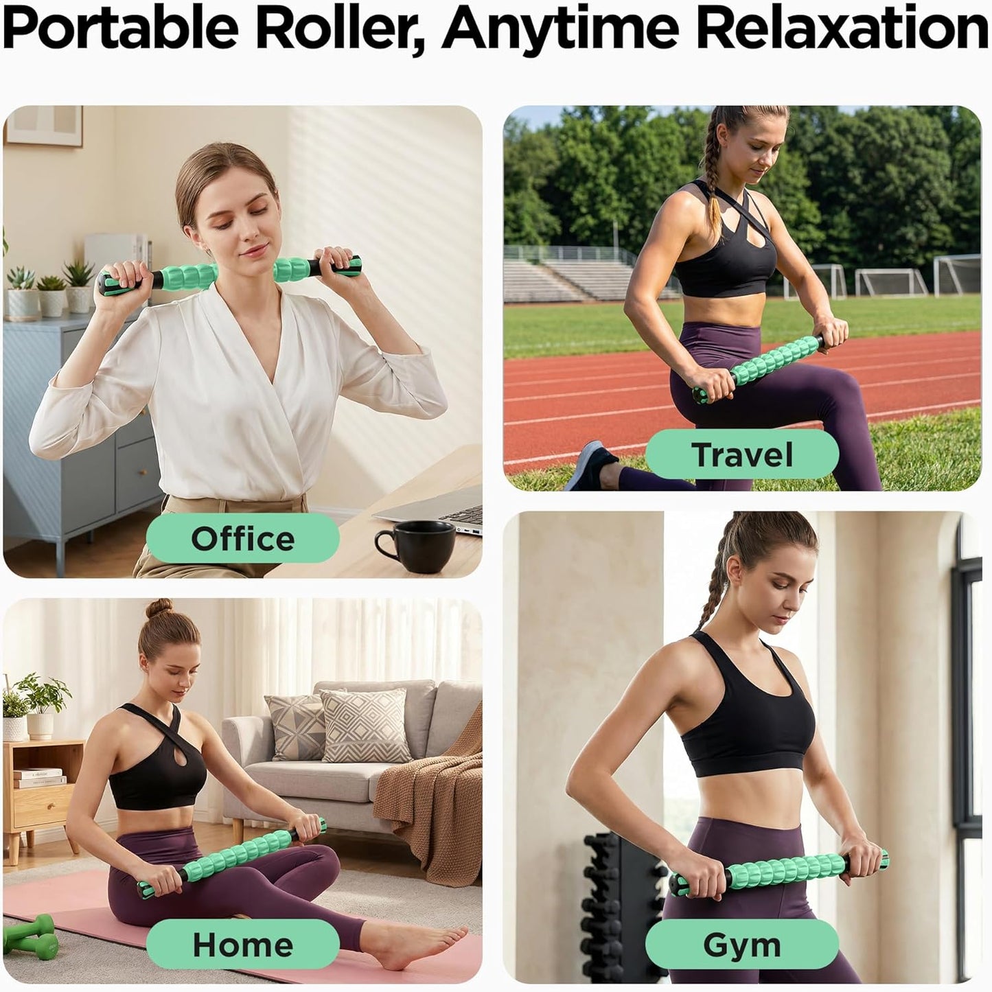 Muscle Roller Massage Roller Stick- Deep Tissue Fascia Blaster for Myofascial Pain Relief, Lymphatic Drainage & Body Sculpting, Handheld Physical Therapy & Recovery Tool (Gray black-18 inch)