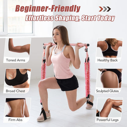 Upgraded Pilates Bar Kit with Resistance Bands Natural Latex for Women & Men, Heavy-Duty Stainless Steel Multifunctional Yoga Pilates Stick for Home Gym Exercise Fitness Equipment Full-Body Workouts