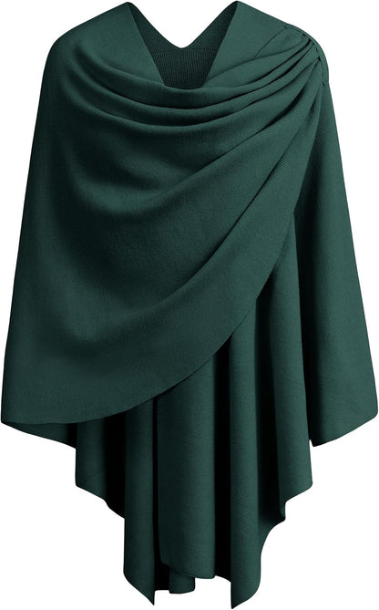 PULI Womens Large Cross Front Poncho Sweater Wrap Topper Knitted Elegant Shawls Cape for Fall Winter