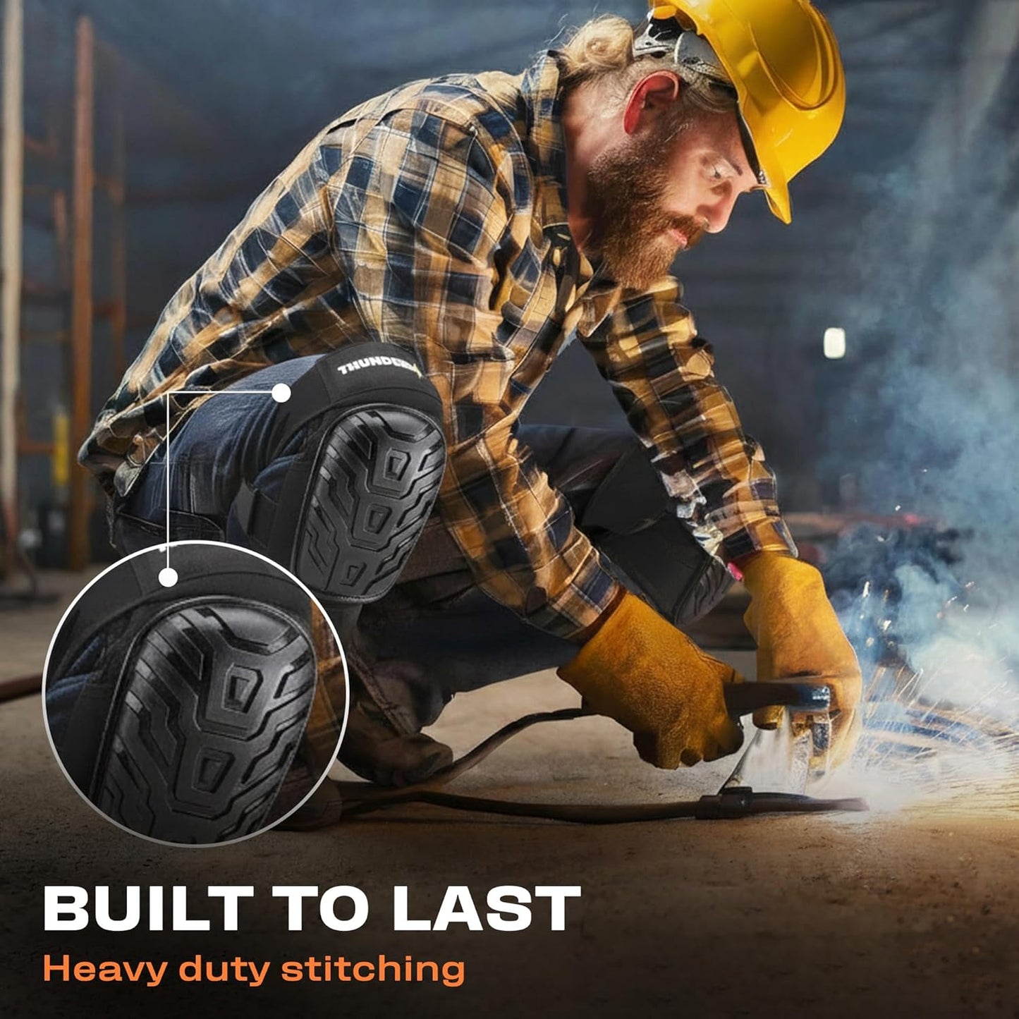 Thunderbolt Knee Pads for Men Construction Knee Pads for Work for Men and Women with Double Gel for Gardening Flooring Roofing Heavy Duty with Extra Thick Foam and Strong Adjustable Non-Slip Straps