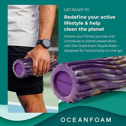 Oceanfoam Ripple Travel Foam Roller (11" x 3.35") Firm Mini Foam Roller for Physical Therapy, Deep Tissue Massage, Back Pain - High Density, Ergonomic Wave Textured - Yoga, Pilates, Exercise (Natural) - Colors A
