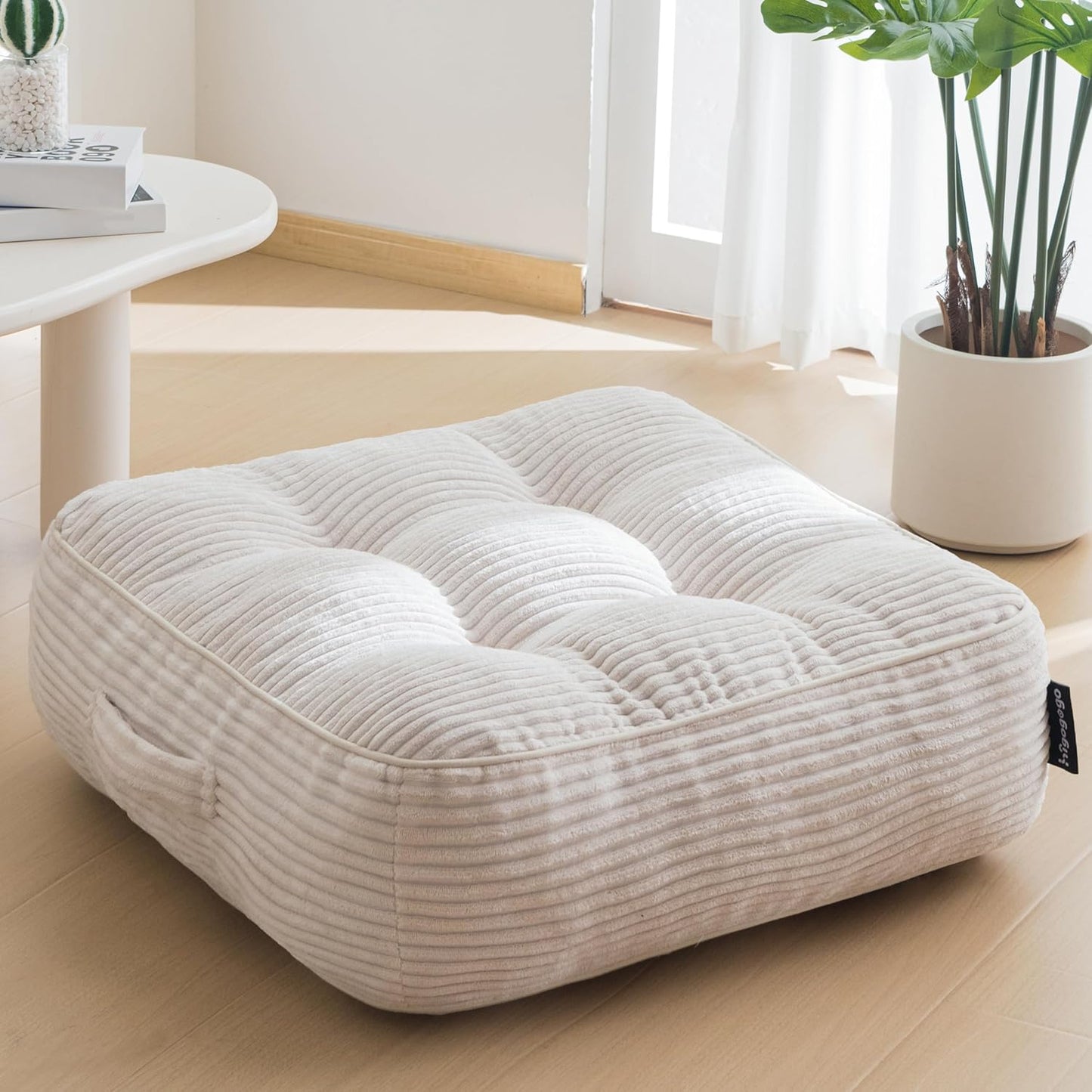 HIGOGOGO Floor Pillow Cushion for Adults, Meditation Cushion Pillow, Large Square Floor Sitting, Tufted Corduroy Cover, for Tatami Living Room or Yoga, 22x22 Inch, Dark Grey