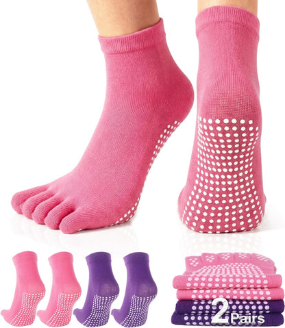 1/2 Pairs Grippy Socks Woman Pilates Grip Socks Non Slip Full Toe Barre Ballet Non Skid Yoga Socks One Size 5.5-9