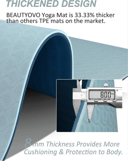 BEAUTYOVO Yoga Mat with Strap, 1/3 Inch Extra Thick Yoga Mat Double-sided Non Slip, Professional TPE Yoga Mats for Women Men, Workout Mat for Yoga, Pilates and Floor Exercises