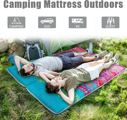 MAXYOYO Bohemian Retro Mattress Boho Floral Japanese Futon Mattress Tatami Floor Mat Foldable Portable Camping, Sleeping Pad, Lounger Couch Bed Full Size