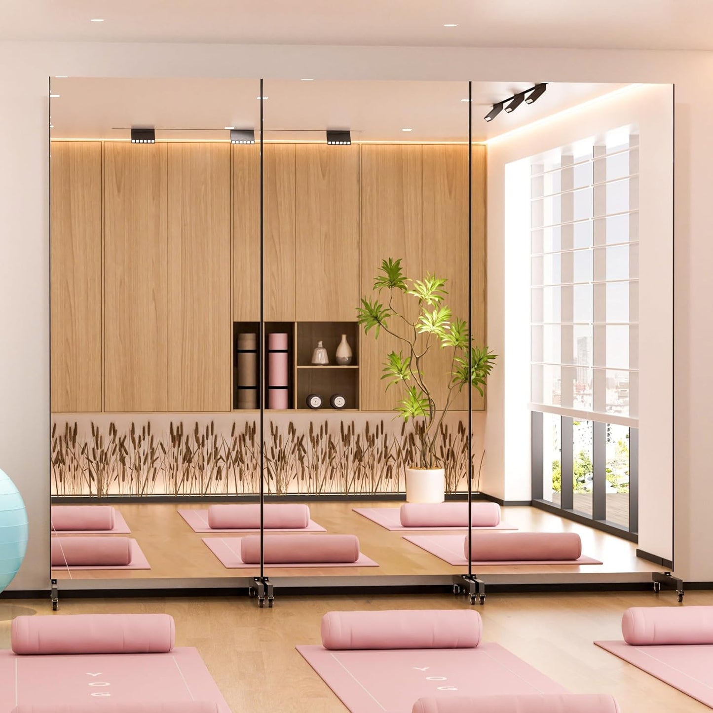 brisafe NanoMirror Non-Glass Ultra-Light Home Gym on Wheels, 75" x 32" Extra Large Full Body Mirror, Unbreakable & Shatterproof, 360° Swivel for Yoga, Dance, Fitness Studio & Home, Black
