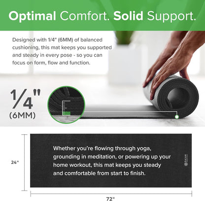 Gaiam Essentials 1/4" Thin (6mm) Yoga & Pilates, Fitness & Exercise Mat with Easy-Cinch Carrier Strap Cusion Support For Fitness and Gym Workouts