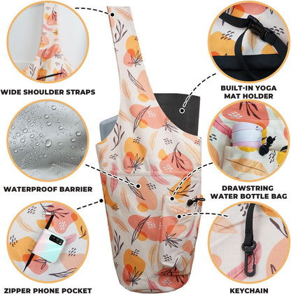 Yoga Mat Bag Carrier for Women Workout Large Waterproof with Zipper Pocket, Keychain and Wide Shoulder Straps