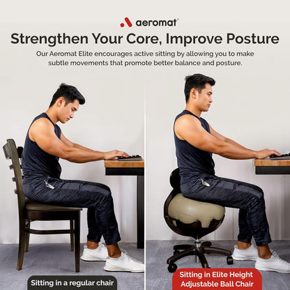 Aeromat Elite Yoga Ball Chair for Office & Home 250lbs Cap – Ergonomic Balance Ball Desk Chair w/Lockable Wheels,Adjustable Height, Anti-Burst Removable Ball, Back Support for Posture & Core Relief