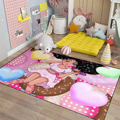 Black Girl Area Rug for Bedroom African Black Girls Floor Rugs for Living Room Playroom Cartoon Art Home Decor Soft Yoga Mats for Women Afro Purple 47" x 31" (2.7 x 3 Feet)