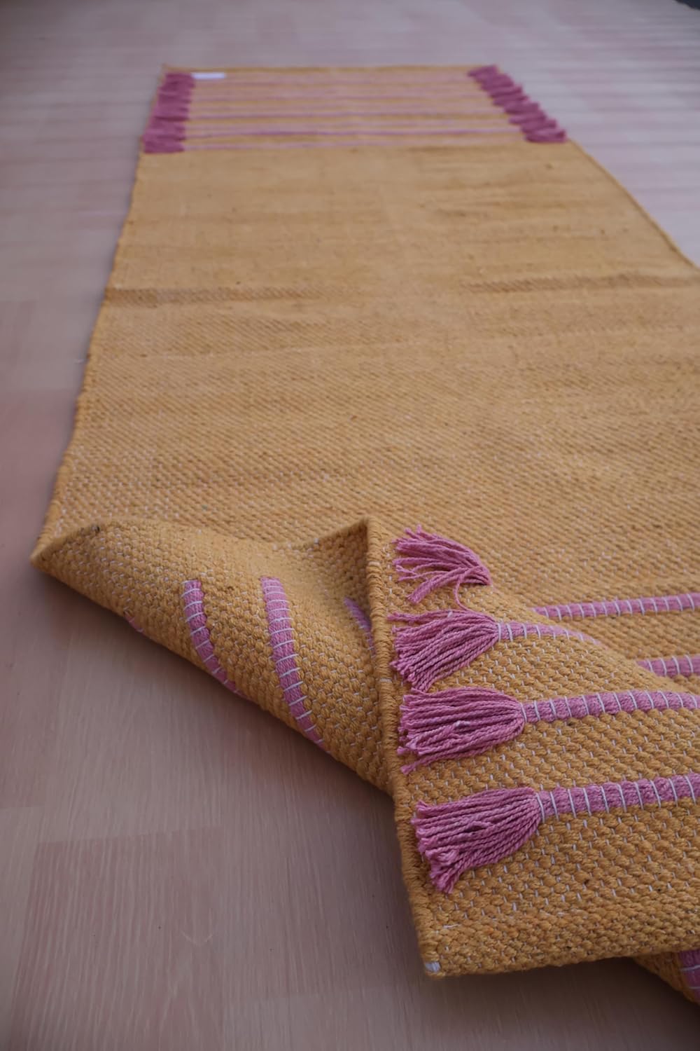 Jaipur Art & Rugs Cotton Yoga Rug - Eco-Friendly Hand-Woven Thick Mat (24”x72”x5mm) for Everyday Fitness at Home - Comfortable & Extra-Long - Colors B